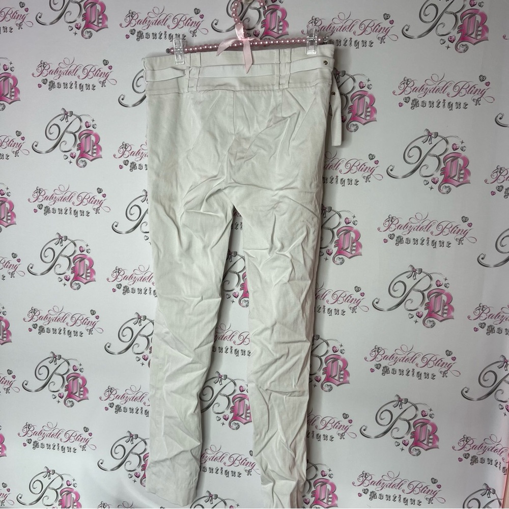 Guess by Marciano Pants white cream belted silver details zip up side stretchy - Picture 4 of 8